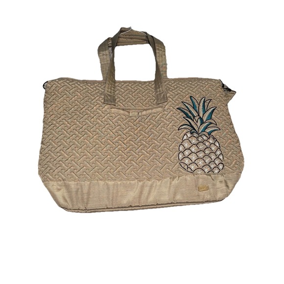 Lug Tote Bag Aerial 2 Pineapple Gold Quilted Embroidery Travel Beach Everyday - Picture 6 of 16